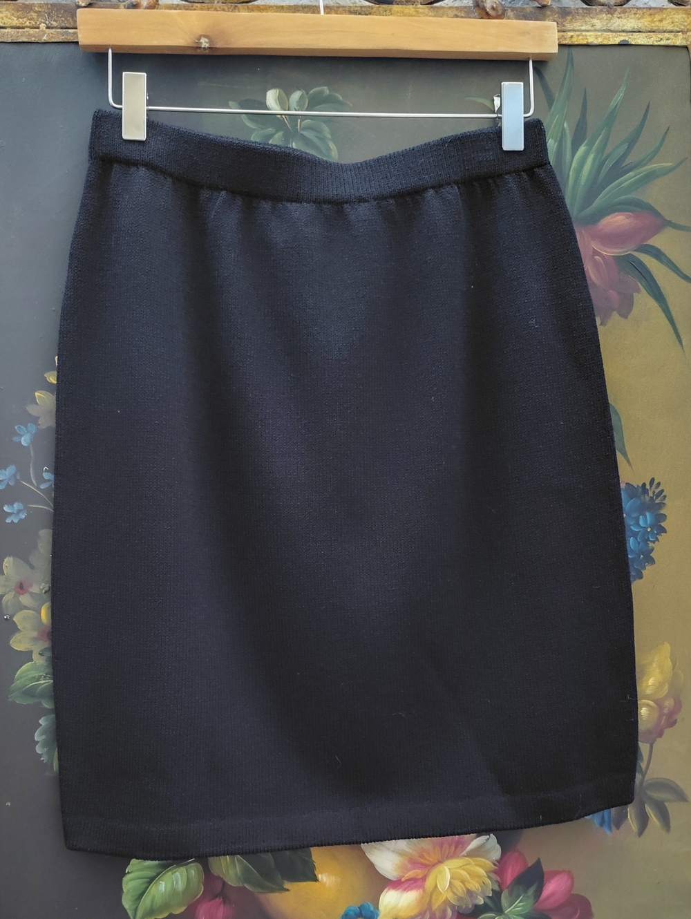 Vtg St. John Basics Black Label Santana Knit Skirt, Black, Made in USA